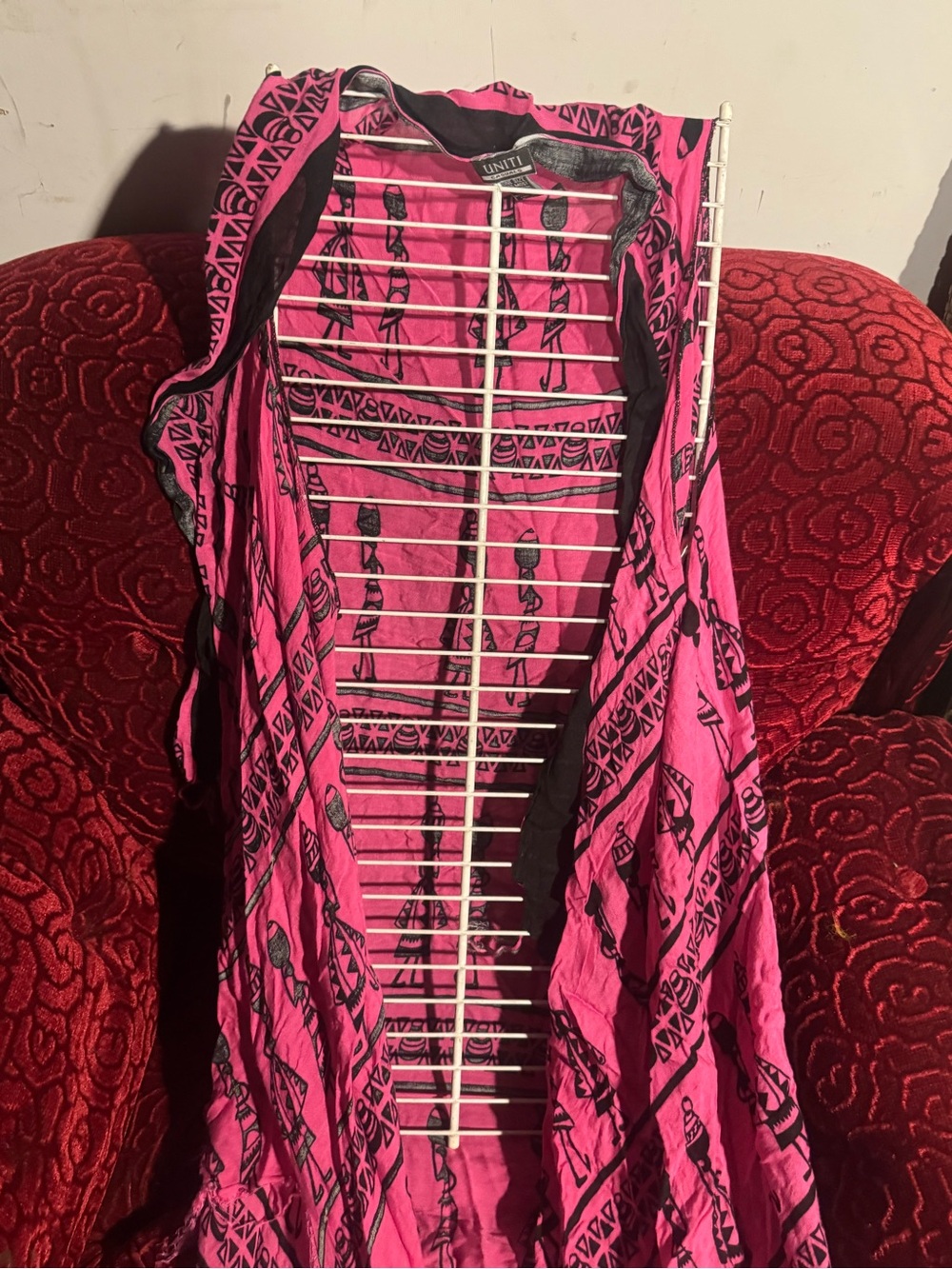 Uniti Casual Pink and Black Patterned Open-Front Shrug